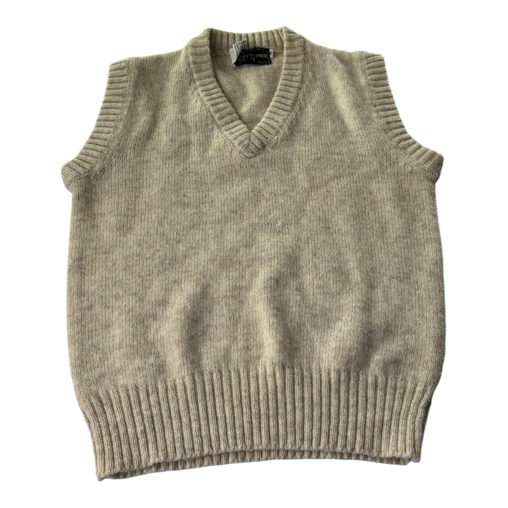 Women's Size 16 Beige Wool Blend V-Neck Sweater Vest Oatmeal Preppy